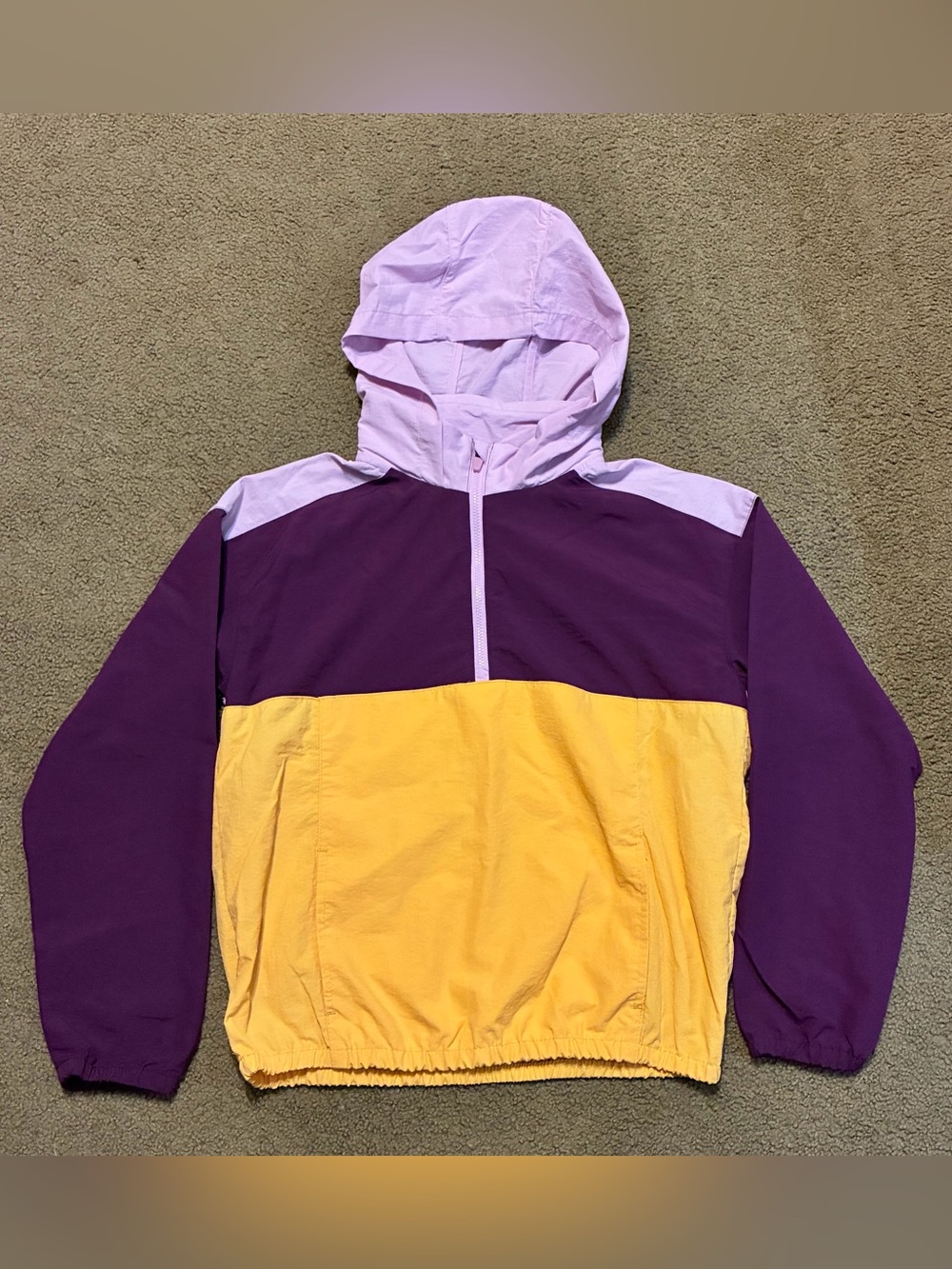 Kids Old Navy Colorblock Hooded Windbreaker Jacket Purple Lilac Yellow Youth Lg